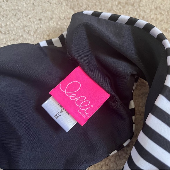 NWOT Lolli Swim Creamsicle Black and White Stripe Bow Bandeau Bikini Top Size M - Picture 3 of 7